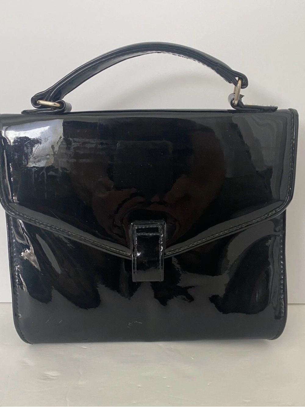 Classic Black Patent Top-Handle Satchel